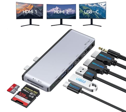 Surface Pro 12   Estación de acoplamiento 8 en 1, concentrador USB de triple pantalla con HDMI dual 4K, Thunderbolt 4 (4K a 60Hz, 40 Gbps, 100 W PD), 2 USB 3.0, SD/TF, audio para accesorios Surface
