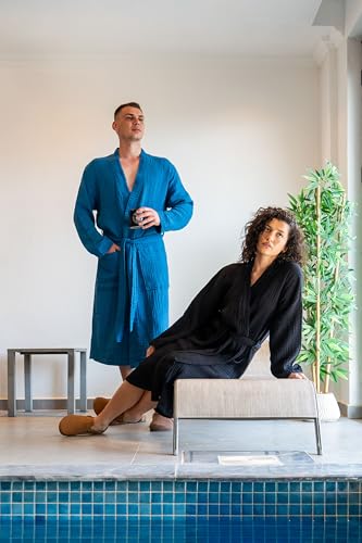 Image of Muslin Unisex Bathrobe Women & Men, 100% Cotton Kimono Lightweight Robe | Long Robes Soft, Absorbent, Spa robes