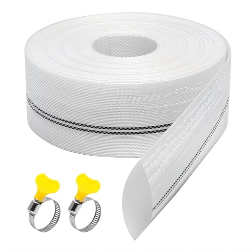 Tubo di scarico piatto UOCAI, 10 m x 1,2 pollici, tessuto, antistrappo, resistente alle pressioni, pompa sommergibile, irrigazione giardino, bianco