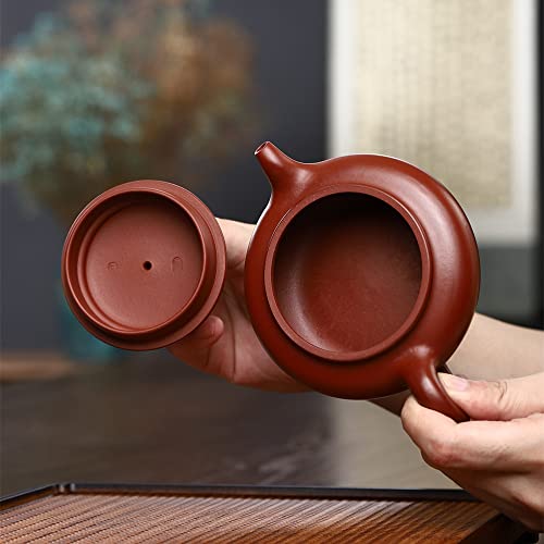 Image of Clay Teapot 8oz Chinese Zisha Tea Pot Dahongpao Mud Kungfu Tea Set for Brewing Loose Tea (Fanggu, Red)