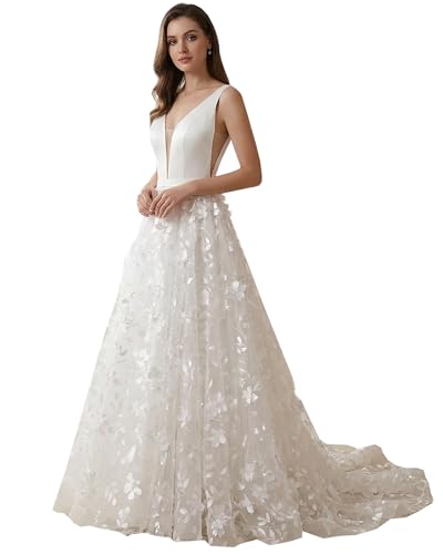 Romantic Boho Lace Wedding Dress for Bride V Neck Corset