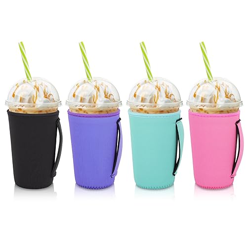AJLTPA 4Pack Iced Coffee Sleeve With Handle, 22oz - 24oz, Solid Color