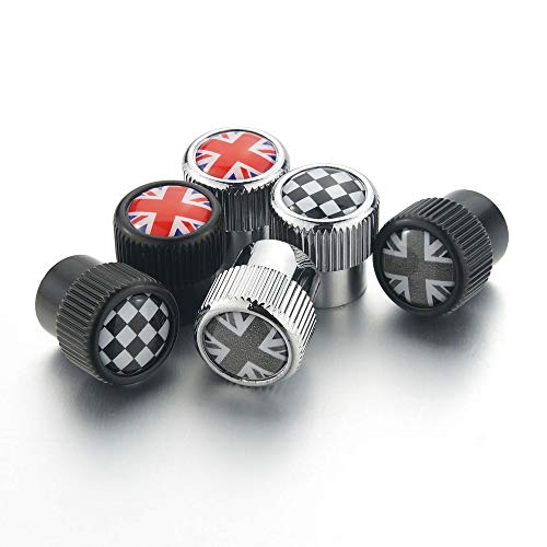 Heinmo For Cooper F/R Series Car Tire Wheel Stem Air Valve Cap Dust Cover-Tire Valve Stem Caps Union Jack 4 Pcs (Bk-Gray) #TOP1