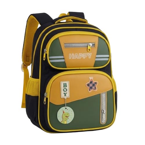 Image of School Bag for Kids Boys & Girls 5-10 Years - Cute Cartoon Dinosaur Backpack Large Capacity Waterproof School Bag with Bottle Pocket Multi-Compartment Lightweight Bag for Nursery & Primary
