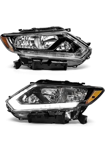 AXLAHA Headlight Assembly for 2014-2016 Nissan Rogue Driver & Passenger Side Black Housing Headlamps with DRL Clear Lens & Amber Reflector Fits SV S SL AWD FWD (Bulbs Not Included)