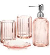 Bathroom Accessories Set, 4Pcs Clear Glass Bathroom Accessory Sets Complete Includes Soap Dispens...
