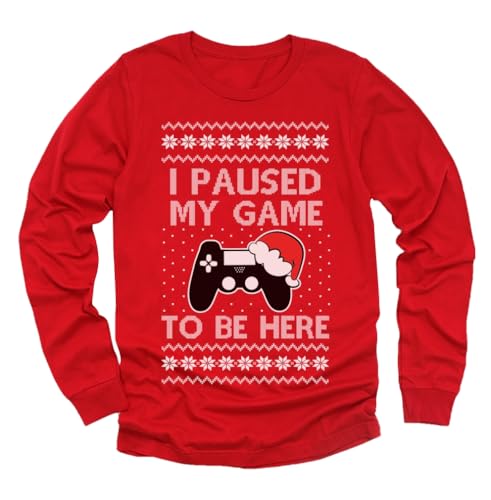 Tstars Gaming Boys Ugly Christmas Shirt I Paused My Game to Be Here Xmas Holiday Long Sleeve T-Shirt for Youth Kids