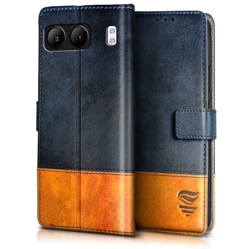 Image of FLIPPED Vegan Leather Flip Case Back Cover for 1+ OnePlus Nord 4 5G (Flexible, Shock Proof | Hand Stitched Finish | Card Pockets Wallet & Stand | Irish Blue with Tanned Oak)