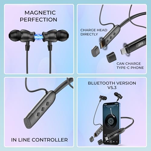 Image of RD M-195 VOLTAR Wireless Neckband Bluetooth in Ear Earphones with 90 Hours Playtime, 13mm Drivers, IPX4, Charge Through Adapter Support & Type-C, Environmental Noise Cancellation Black