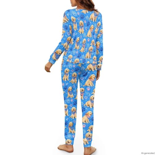 Image of Women's 2 Piece Printed Pajama Set Long Sleeve Sleepwear Set with Long Pants Casual Lounge Sets with Pocket