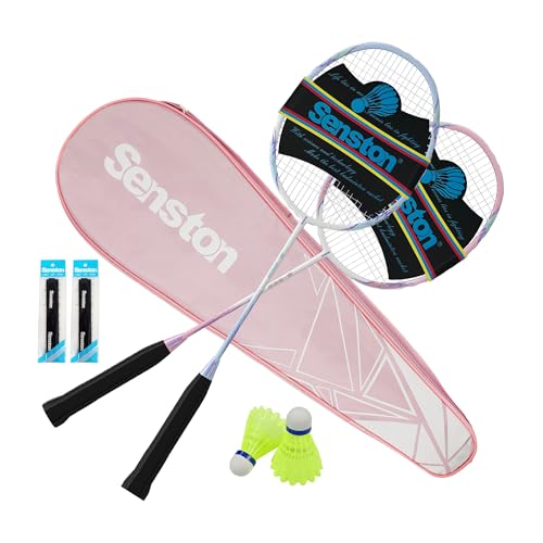 Senston Badminton Rackets Set of 2 Including Badminton Bag, 2 Badminton Shuttlecock, 2 Racquet Grip - Badminton Racket Set for Beginners (Pink+Blue)