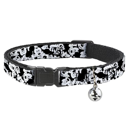 Image of Buckle-Down Breakaway Cat Collar - Mickey Mouse Expressions Stacked White /Black - 1 /2 inch Wide - Fits 8-12 inch Neck - Medium