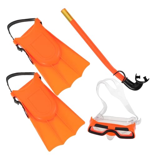 Dry Snorkel Set with Fins Anti-fog Mask Orange Size 25-30