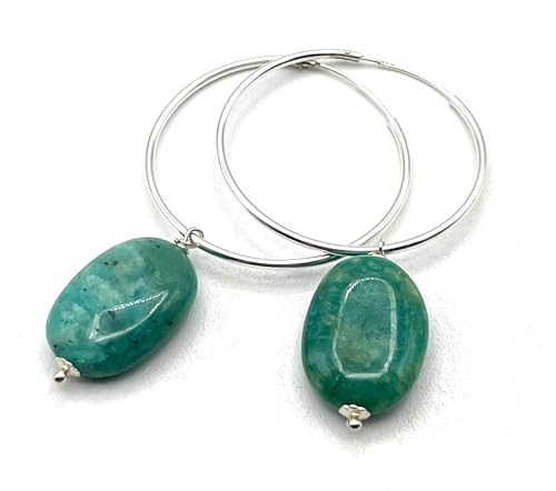 Créoles en Amazonite Turquoise et Argent, Cadeau Idéal Bijou Boho