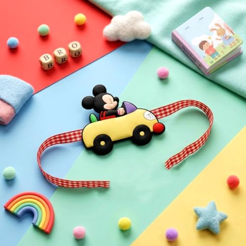 Image of CraftVatika Rakhi for Kids Brother Sister, Kids Silicone Car Rakhi Set of 1 for Brother Boys Girls Baby, Designer Cute Mouse on Car Rakhis for Rakshabandhan Children Toddlers, Best Wishes Card & Tilak