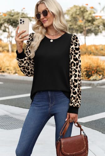 Women Fall Clothes 2026 Long Sleeve Shirts Soft Casual Tops Leopard Print M | Winter clothing, early fall fashion, color block, crewneck, layered look, teacher outfits, school - image 3