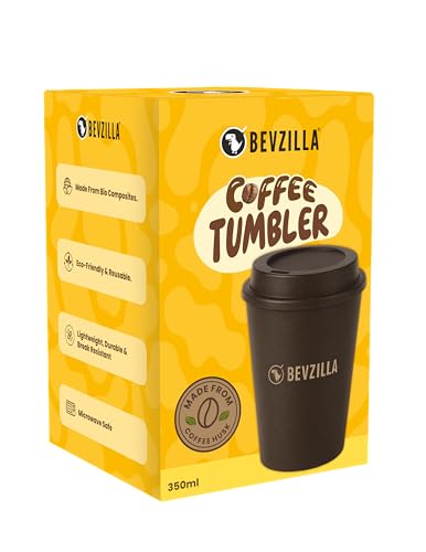 Image of Bevzilla Eco-Friendly Coffee Tumbler | Pack of 2 | Crafted from Bamboo Fiber, Coffee & Rice Husk | Lightweight, Durable & Food-Safe | Microwave & Dishwasher Safe | Reusable Travel Mug