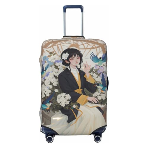 Gardenia Flowers Birds Print Luggage Suitcase Cover Protector Luggage Washable Covers With Concealed Zipper