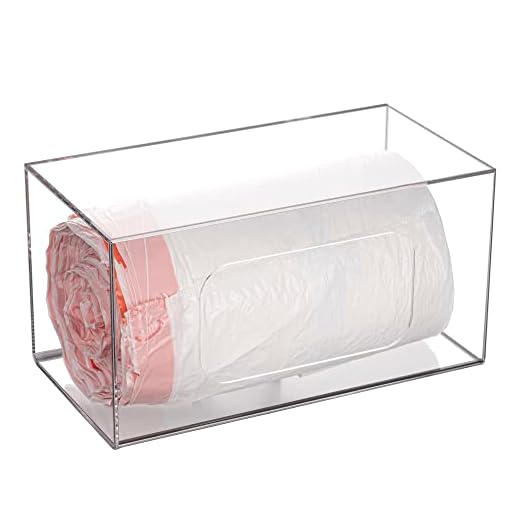 SEANADO Trash Bag Dispenser Roll Holder, Wall Mount Acrylic Kitchen Organizer Storage Box Holder for Garbage Bag Grocery Bag Plastic Shopping Bag Roll Container (10.4 x 5.5 x 5.5 inches)