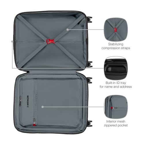 Wenger Prymo Carry-On Hard Side case with 4 Wheels, Carry-on, 36 (43) L, Hard-Shell, Security Lock, for Men and Women, Travel or Vacation, Black, 612536 - Image 6