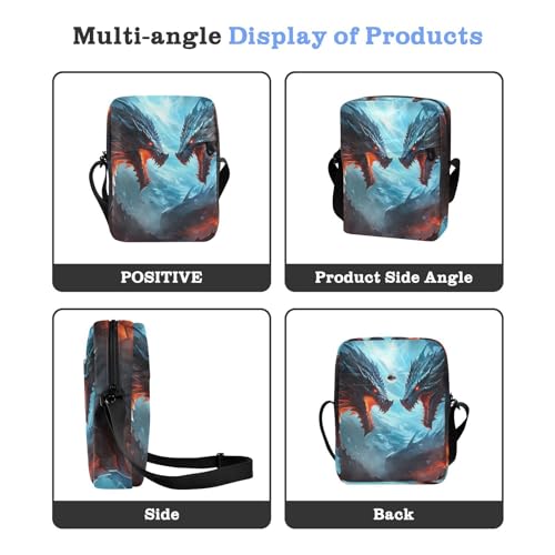 Crossbody Bag Fire Flame Dragon Fighting Messenger Bag for Women Men Purse Shoulder Bag Satchel Bag with Adjustable Strap 214A46384