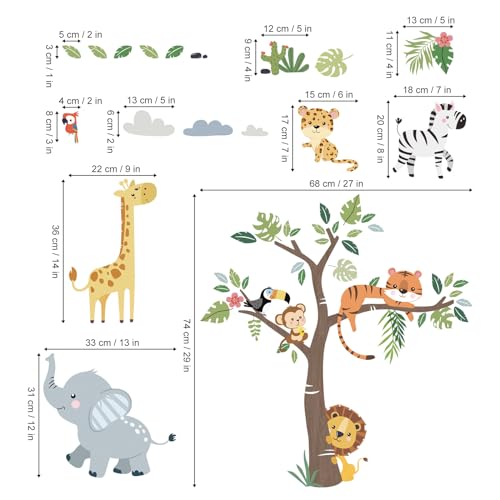 Decalmile DM1011 Jungle Animals Tree Wall Decals Elephant Giraffe Lion Safari Wall Stickers Baby Nursery Kids Bedroom Living Room Wall Decor thumb #3