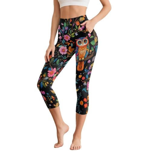 BYCHECAR Owl Print Womens Leggings Capri Size 2XL High Waisted Pants for Women Skin-Friendly Legging
