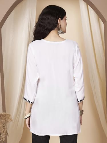 Image of Short Kurti for Women for Jeans, Chikankari Kurtis for Ladies, Lakhnavi V- Neck Women's Tunic Design Kurta, Floral Kurtas & Tunics for Woman