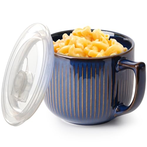 NUTRIUPS 900ml tazza per microonde con coperchio, ciotola per noodles istantanei,ciotole per brodo zuppe con manico, tazza per cereali colazione, ciotola ceramica con coperchio
