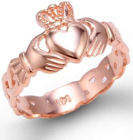 Ladies 10k Rose Gold Claddagh Ring with Trinity Band (10.25)