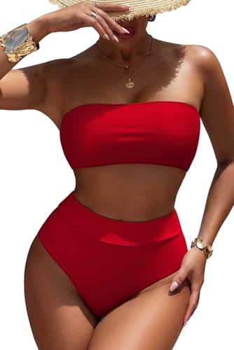 Pink Queen Women's Removable Strap Wrap High Waist Bikini Set Swimsuit Rose L