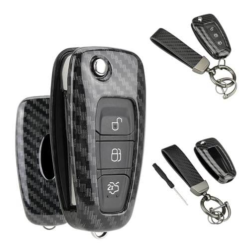 ABS Carbon Fiber Car Key Cover For Ford Transit Custom Connect Van Focus MK3 Fiesta Grand C-Max S-Max Kuga Mondeo Galaxy For Ford Focus Key Shell with Keychain Screwdriver