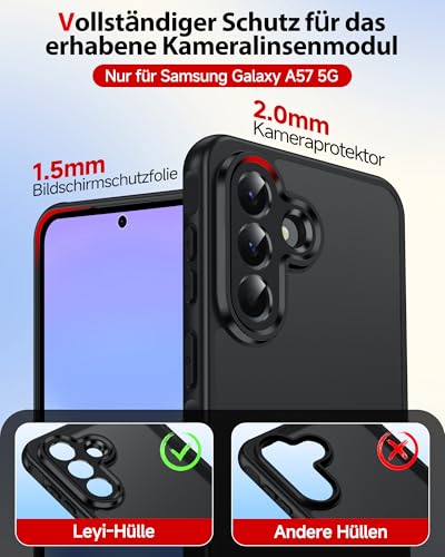 LeYi für Samsung A57 Hülle Transluzent Dünn Case mit 2*Panzerglas-Schwarz – Ansicht 6