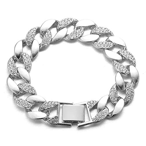 Halukakah Diamant Kubanische Kette für Männer,15MM Herren Iced Out Goldkette Spiegelpolitur Platin Weißgold Armband 20cm,Zinken-Set Labordiamanten,mit KOSTENLOSER Geschenkbox