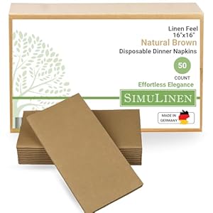 SimuLinen Natural Brown Dinner Napkins Paper Disposable & Decorative –Dinner Napkins with Linen-feel, Cloth-Like & KOSHER for Weddings, Shower Napkins – Size: 16”x16” – Box of 50