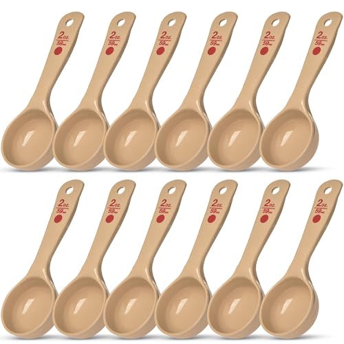 Carlisle FoodService Products CFS 432406 Solid Short Handle Portion Control Spoon, 2 oz, Beige (Pack of 12)