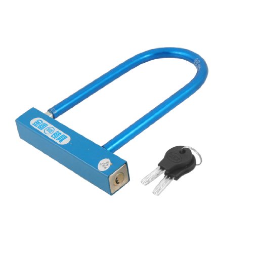 Aexit Blue Plastic Bike Locks Coated U Design Security Bicycle Motorbike Bike Cable Lock w U-Locks 2 Keys