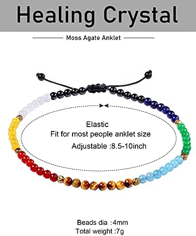 Jewboo 7 Chakra Anklet Bracelet For Women Beach Foot Energy Healing Gemstone and Crystals Yoga Worry Stone Balancing Meditation