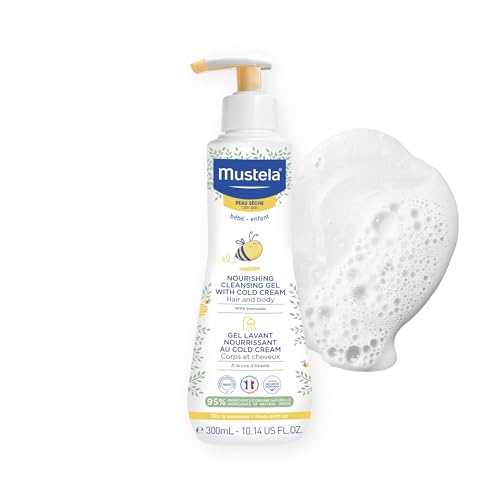 Mustela Baby Nourishing Cleansing Gel – Hair & Body Wash for Dry Skin - with Natural Avocado, Cold Cream & Beeswax - 10.14 fl. oz.