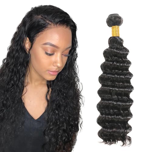 Tissage naturel cheveux humain deep wave 26 pouces noir naturel double trame pour femme