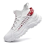 FUSHITON Chaussure Homme Sneakers Baskets Montante Mode Chaussures de Course Marche Hautes Décontractées Sport, Blanc, EU 43