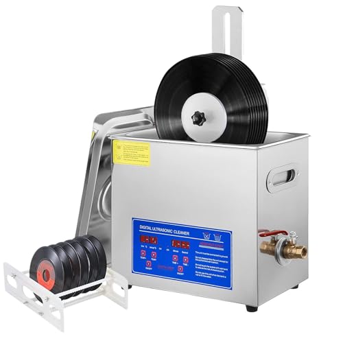 Pulitore per dischi in vinile a ultrasuoni, capacità 8 LP, rotazione automatica, 40 kHz, lavaggio su entrambi i lati, serbatoio in acciaio inox, timer digitale, funzione di riscaldamento per il rest