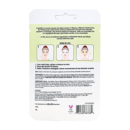 Kiss NY Professional Máscara Facial de Algodão - Aloe Vera, Kiss New York Professional