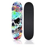 Skull Skateboards for Beginners Kids Boys Girls and Adults,31''x8'',7-Layer Maple,Double Kick Concave,Fascinating Cool,Solid&Durable (Colorful Skeletons 02)