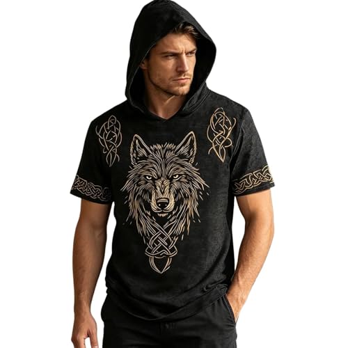 Camisa de manga larga con capucha estilo ropa vikinga medieval y táctica para invierno