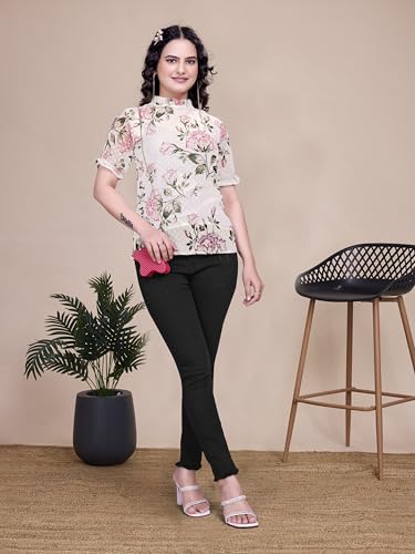 Image of Sidhidata Women's Floral Butti Printed Georgette Top - Lightweight, Stylish & Perfect for Casual (Top Farishta)