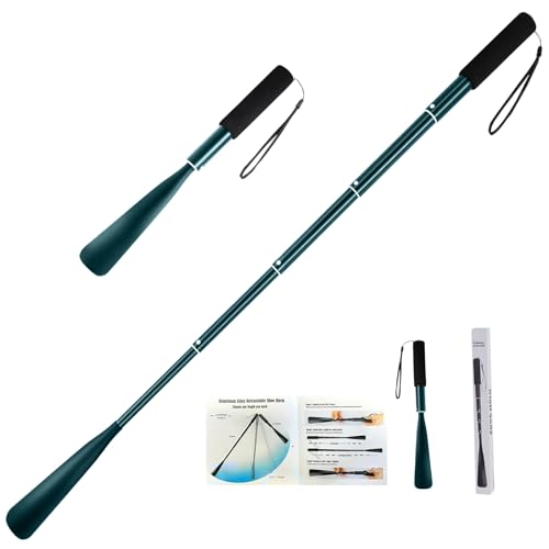 Gobiteli Shoe Horn,14.5'-37' Retractable Aluminum Shoe Horn Long Handle for Seniors,Men,Women and Kids(Blue)