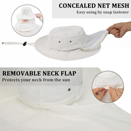 Image of Palmyth Head Net Hat, Sun Hat Safari Hat | UPF 50+, Removable Neck Flap, Water-Repellent, Wide Brim, Adjustable Chin Strap for Fishing and Gardening