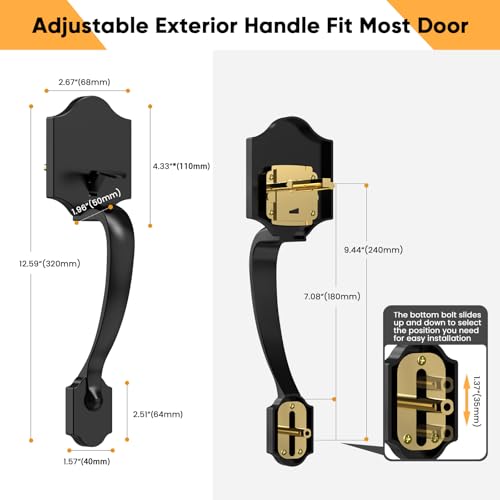 52Hz Front Door Handle, Black Exterior Door Handle With Reversible Lever thumb #2