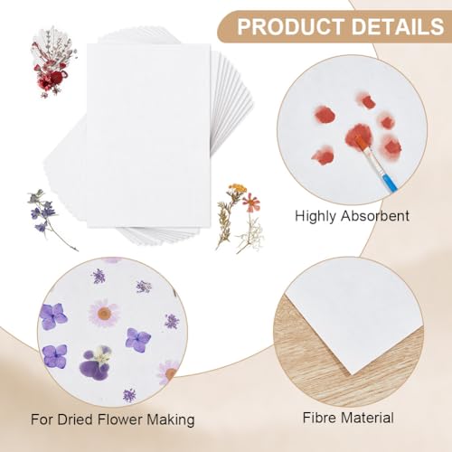 OLYCRAFT 50 Stück Löschpapier Für Blumenpresse 30x20cm Blumenpresspapier Löschpapier Hochwertiges Presspapier Aus Naturfasern Für Blumenpresskunst 0.4mm Dick